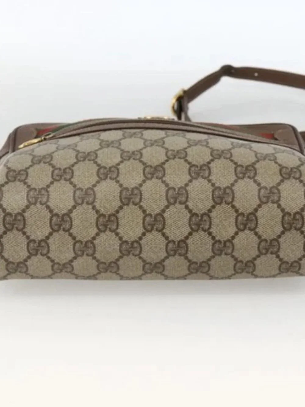 GUCCI GG Supreme Web Sherry Line Bag PVC Beige Gold 001 115 6655 Auth BAZ128